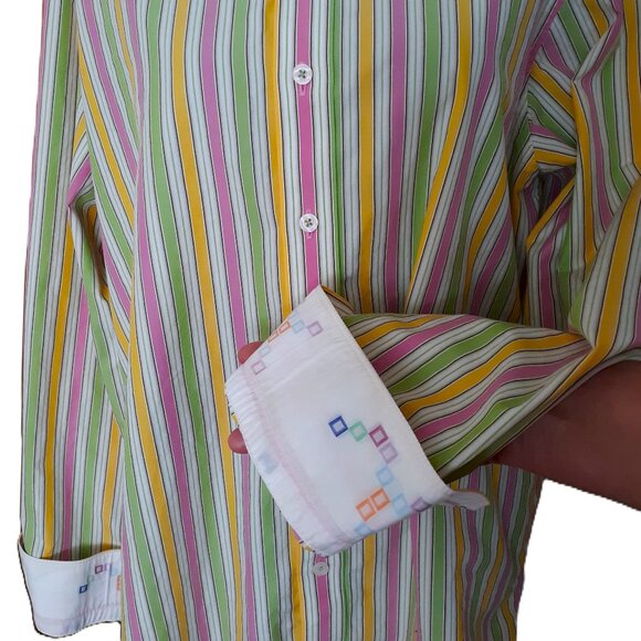 Robert Graham Flip Cuff Button Down Shirt Pastel Stripes Large - Picture 6 of 10